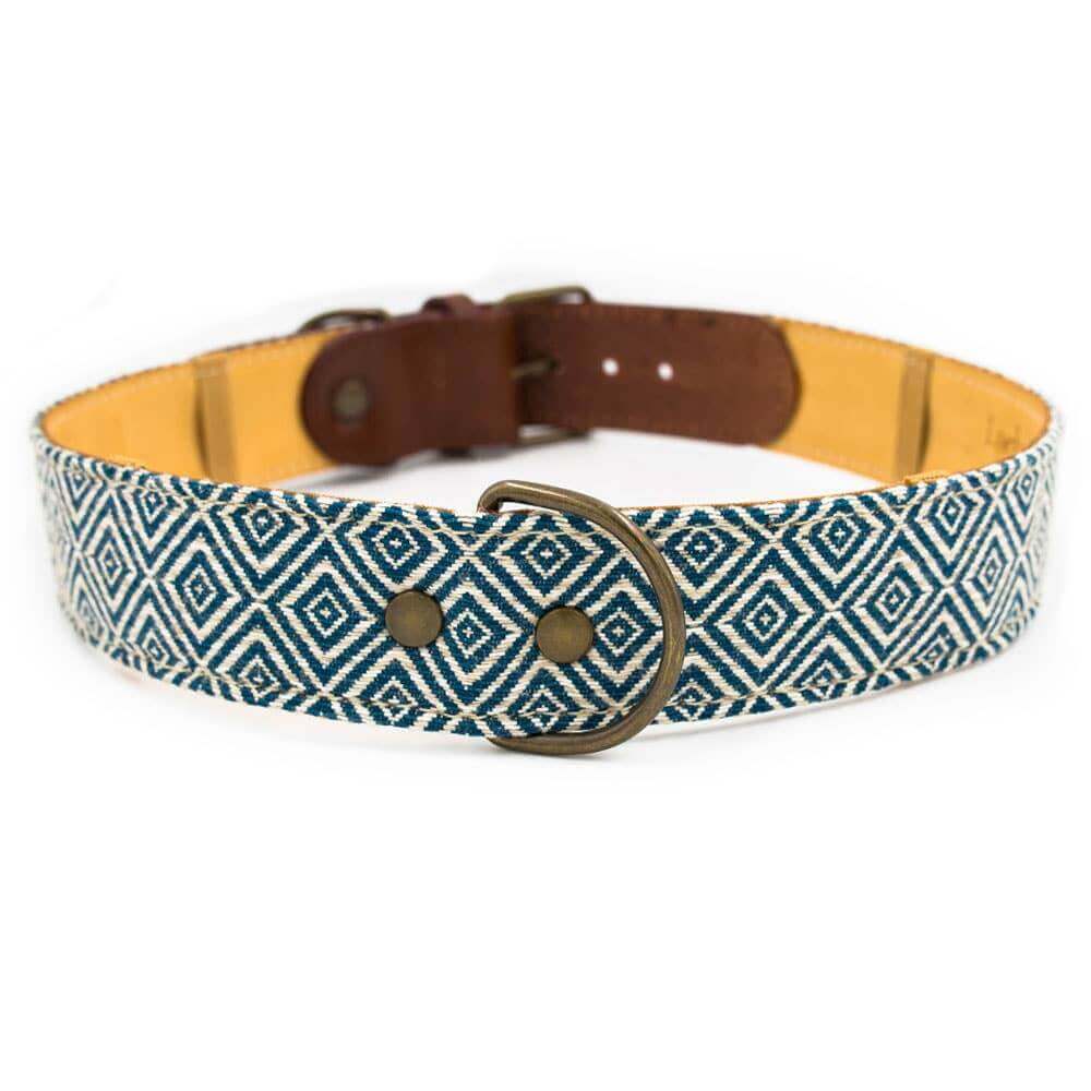 Blauwe Hondenhalsband van leer en stof